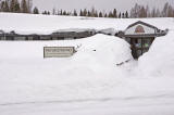 Snow around entrance to Payukotayno - child welfare agency in Moosonee, Ontario